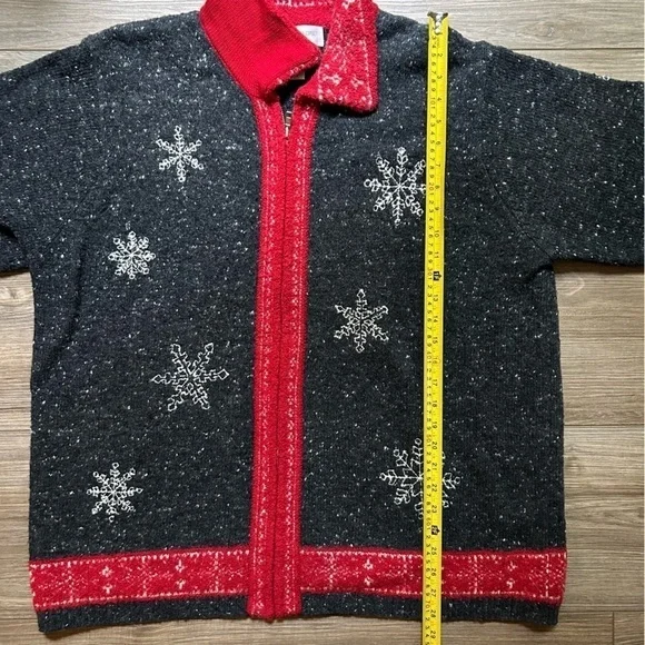 Jones New York | Wool Christmas Zip-Up Sweater w Snowflake Pattern (2X) - Picture 8 of 12